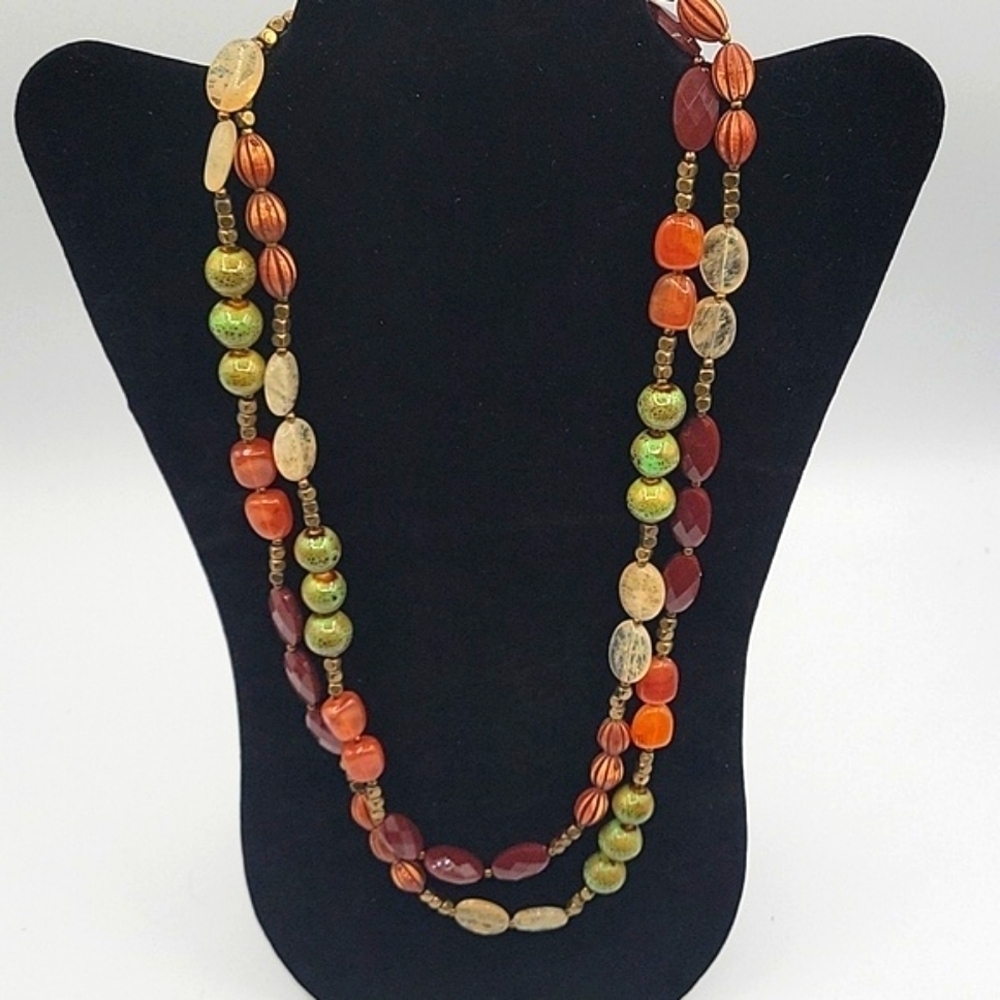 Premier Design Single Strand Beades NECKLACE Bronze Sage Rust Cream Maroon - Picture 3 of 5